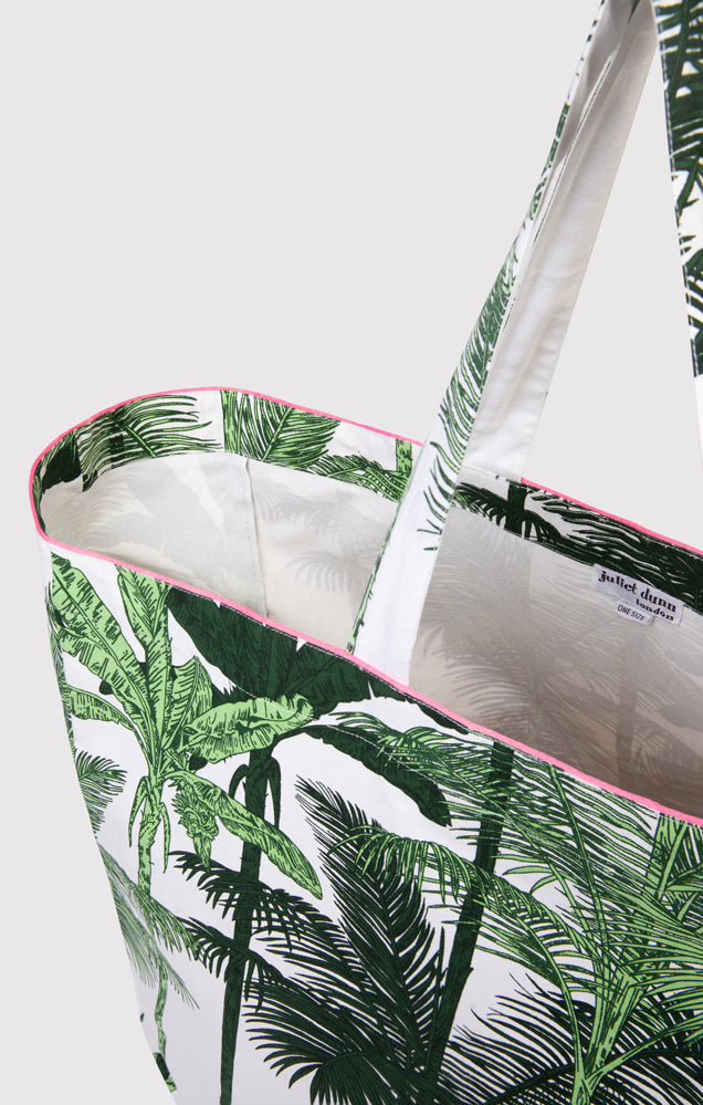 The Beach Tote in Pink Palm Print → Juliet Dunn London