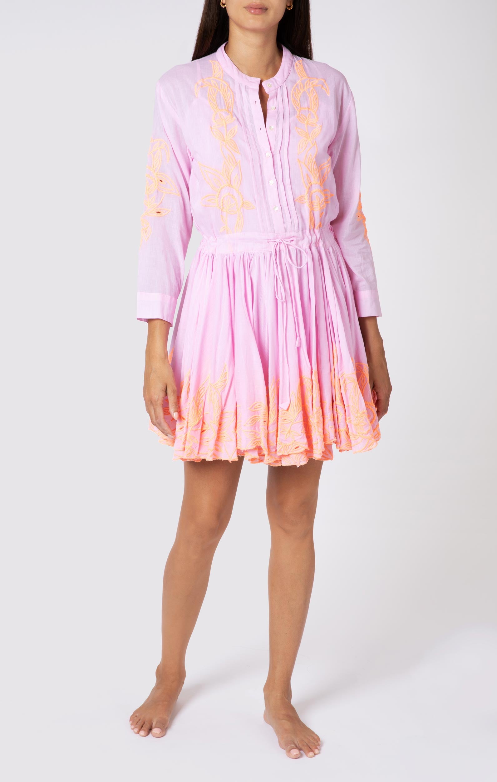 Pale Pink Long Sleeve Beach Dress with Cut Out Embroidery → Juliet Dunn  London