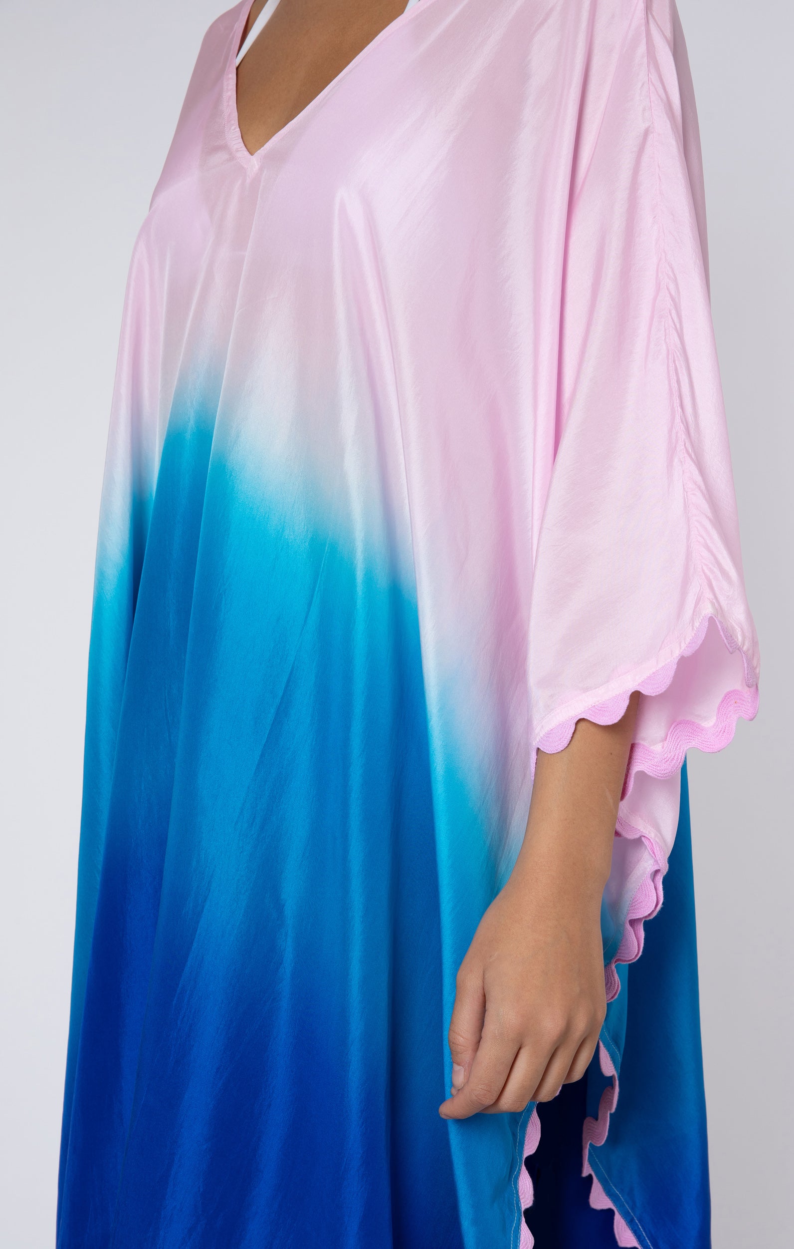 Pale Pink, Blue & Cobalt Silk Ombre Poncho → Juliet Dunn London