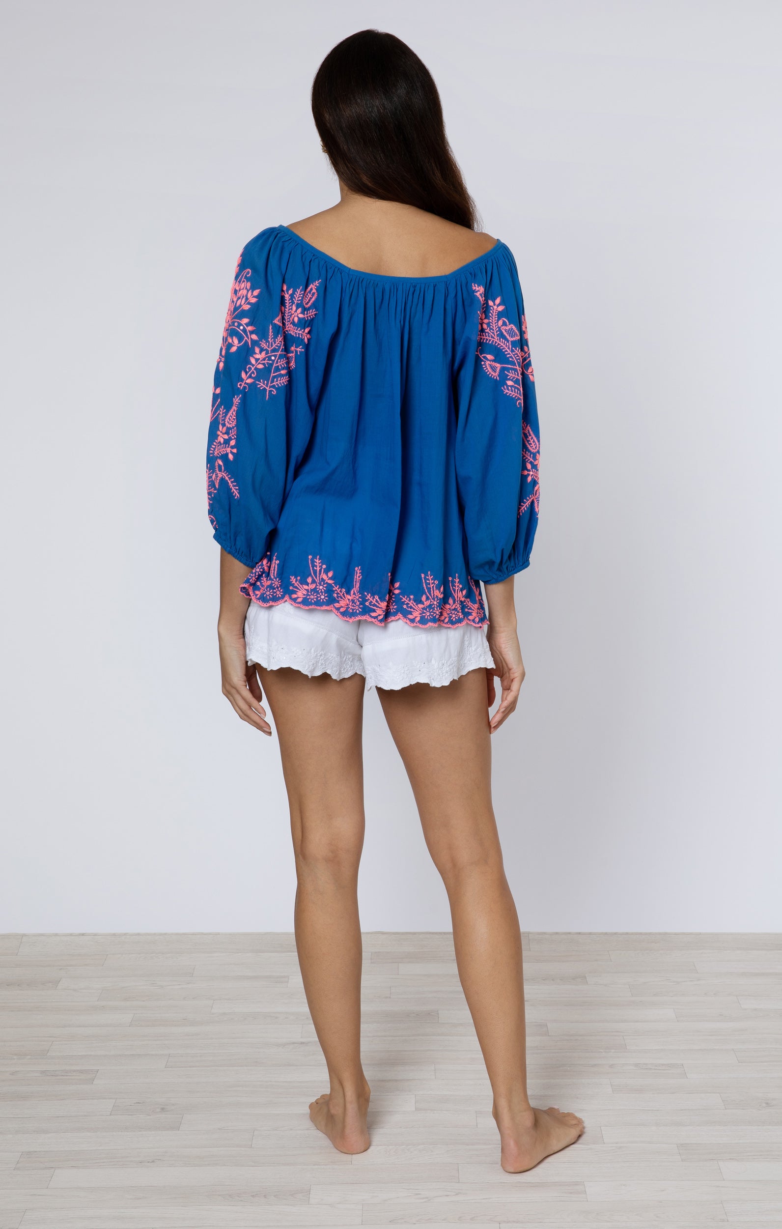 Silk Boho Top with Contrast Embroidery → Juliet Dunn London