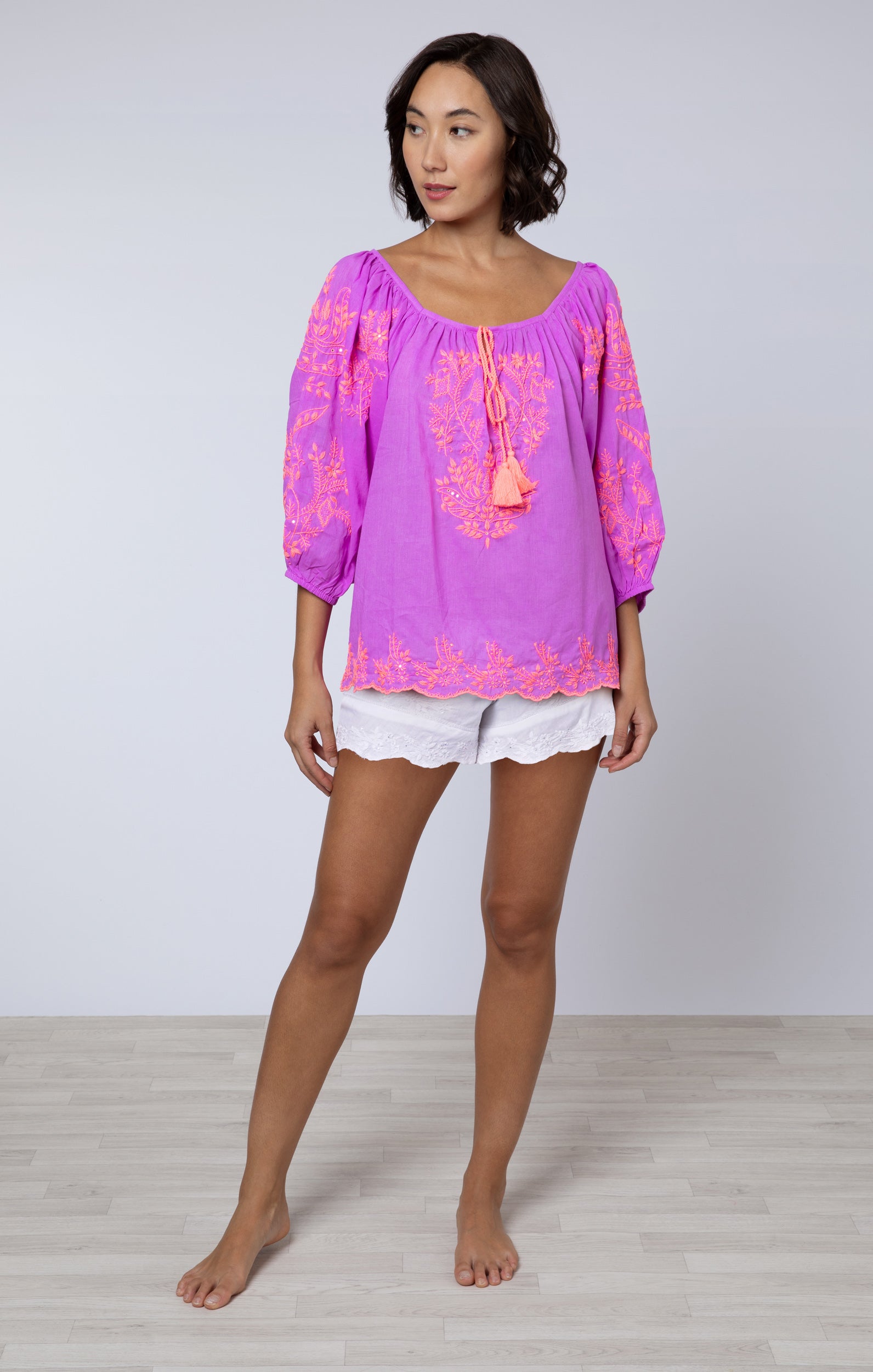 Silk Boho Top with Contrast Embroidery → Juliet Dunn London