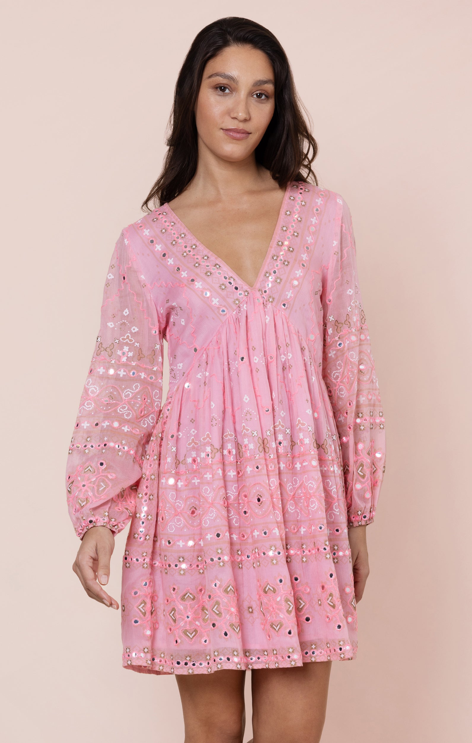 juliet dunn dress pink Paloma Poplin Cut Out Embroidery Loose Mini Dress Juliet Dunn London