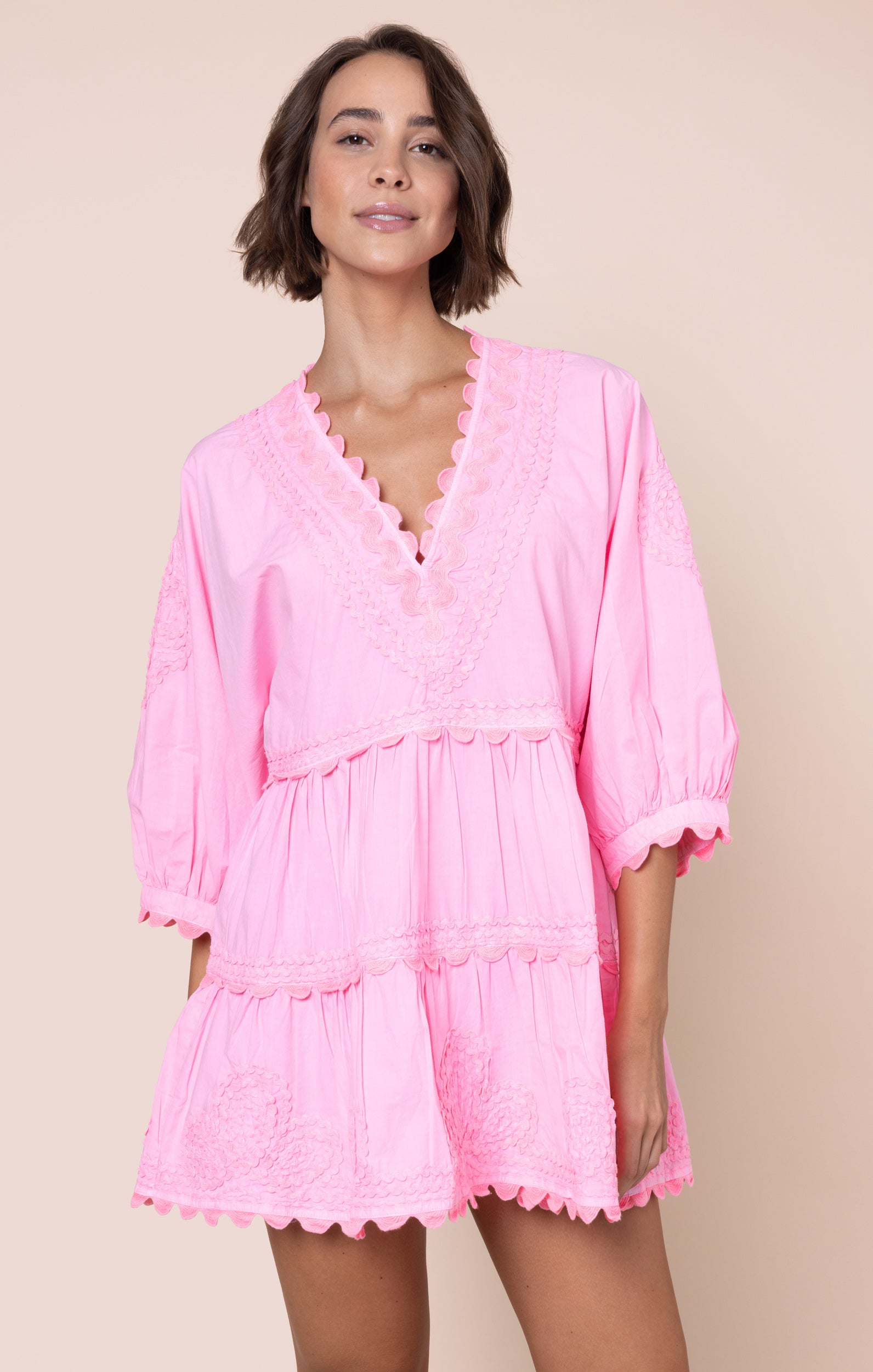 juliet dunn embroidered cotton poplin mini dress Embroidered cotton poplin minidress in pink - Juliet Dunn