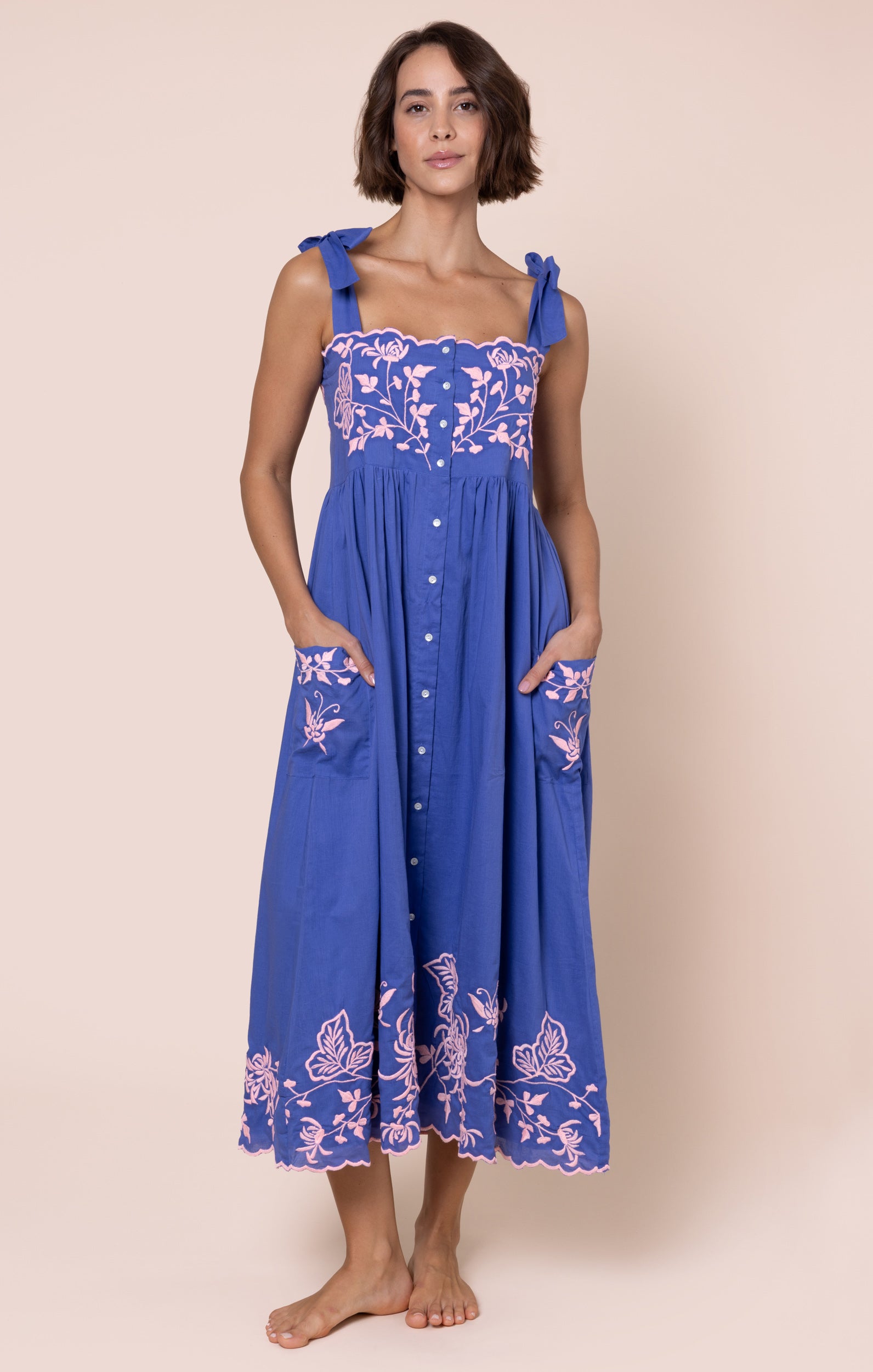 Denim Blue Tie Shoulder Dress Juliet Dunn London Denim Blue Tie Shoulder Dress Juliet Dunn London