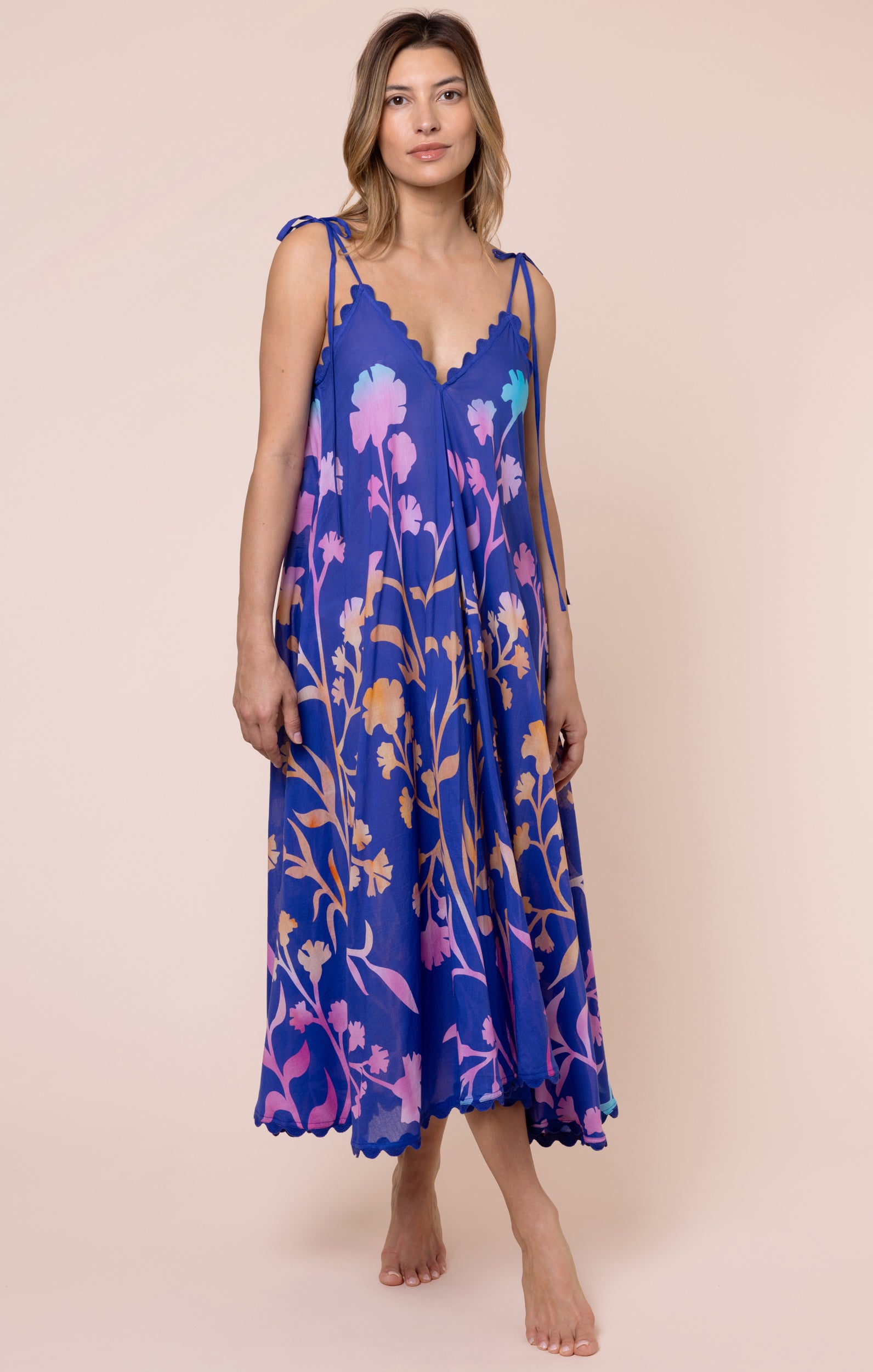 Blue Floaty Dress with Majorelle Tie Dye Print → Juliet Dunn London