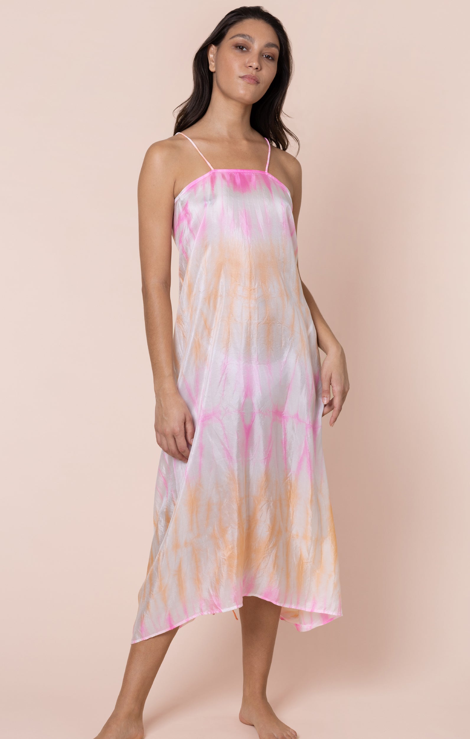 Pink Tie Dye Parachute Dress in Silk Tie Dye → Juliet Dunn London