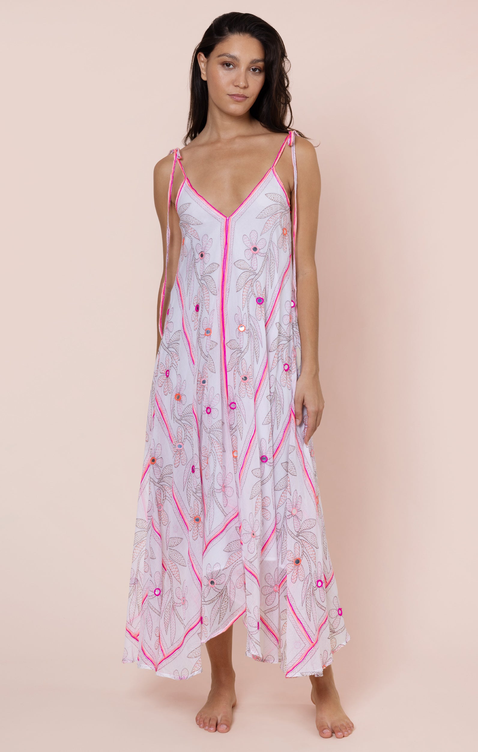 juliet dunn midi dress JULIET DUNN Printed Sequined Cotton Midi Dress - Blue