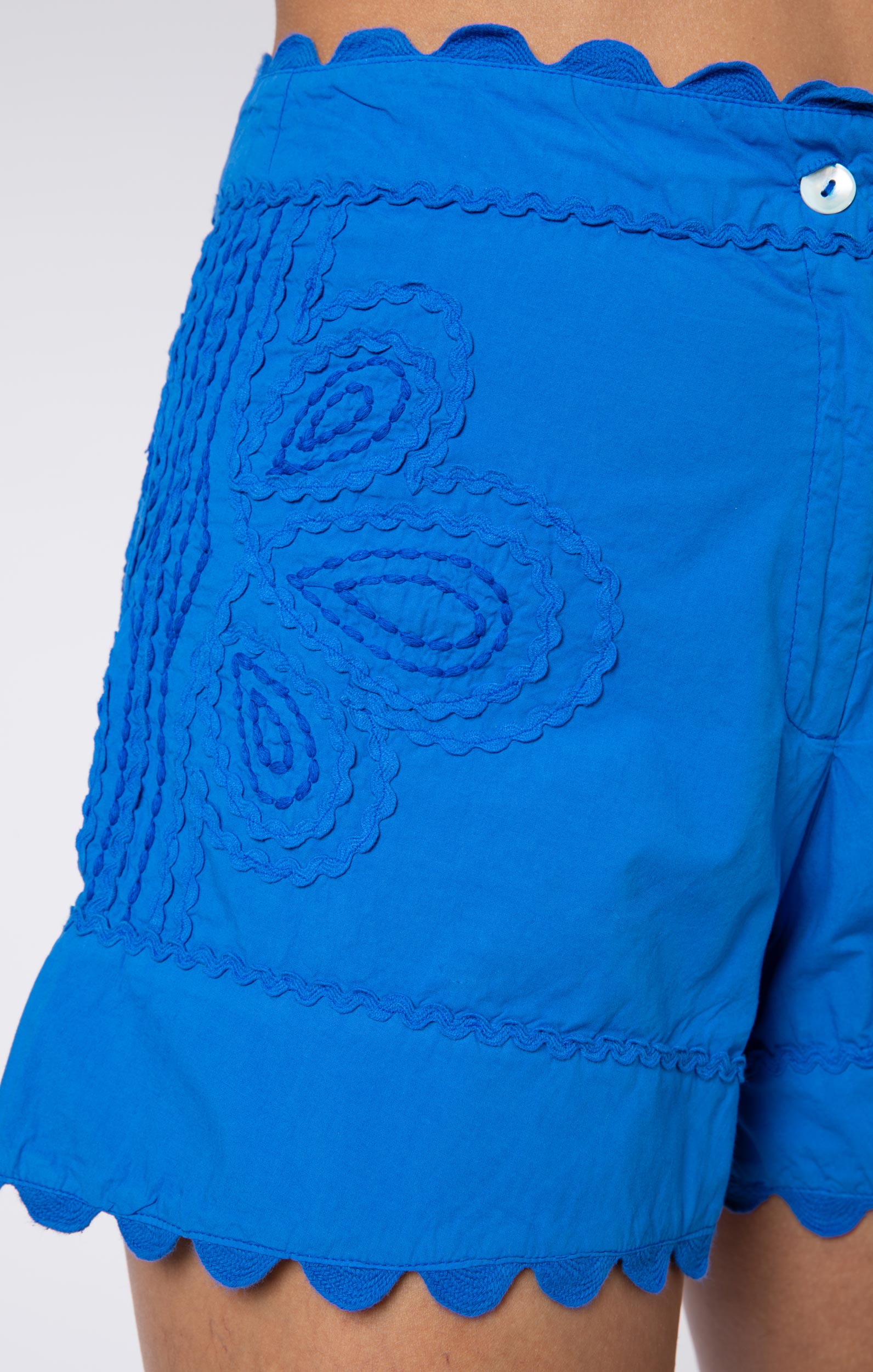 Royal Blue Ric Rac Poplin Shorts with Ric Rac Details in Royal Blue → Juliet Dunn London